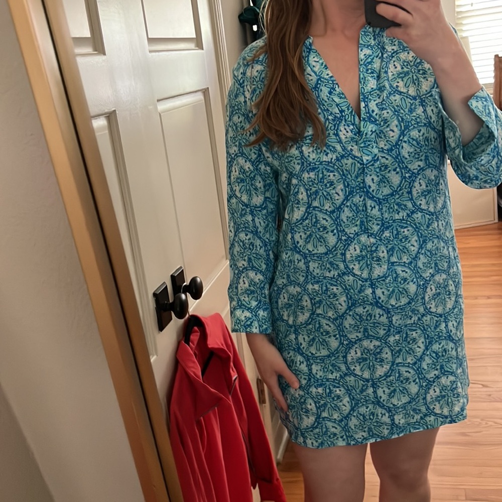 Vinyard Vines V-Neck Tunic Dress sand dollar print beach coverup MED